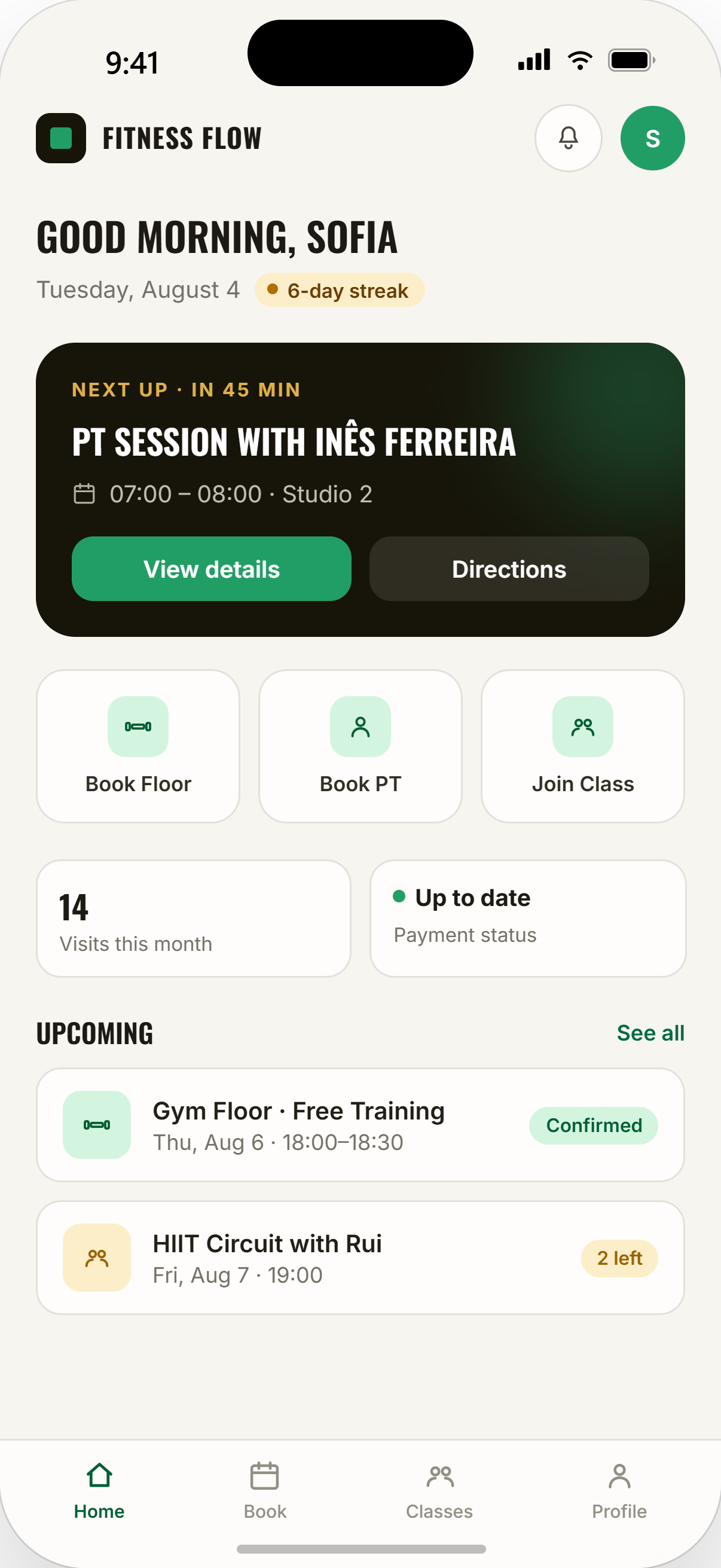 Booking Fitness app preview